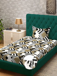 KLOTTHE Black Geometric Printed 300TC Single Bedsheet Set 2.25m x 1.50 m