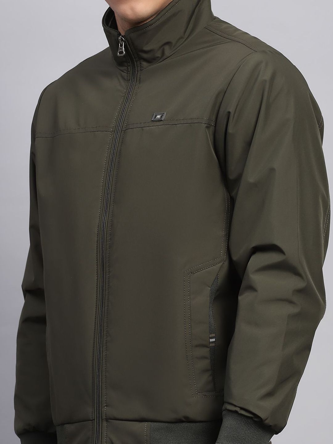 Monte Carlo Men Mock Collar Solid Casual Bomber Jacket