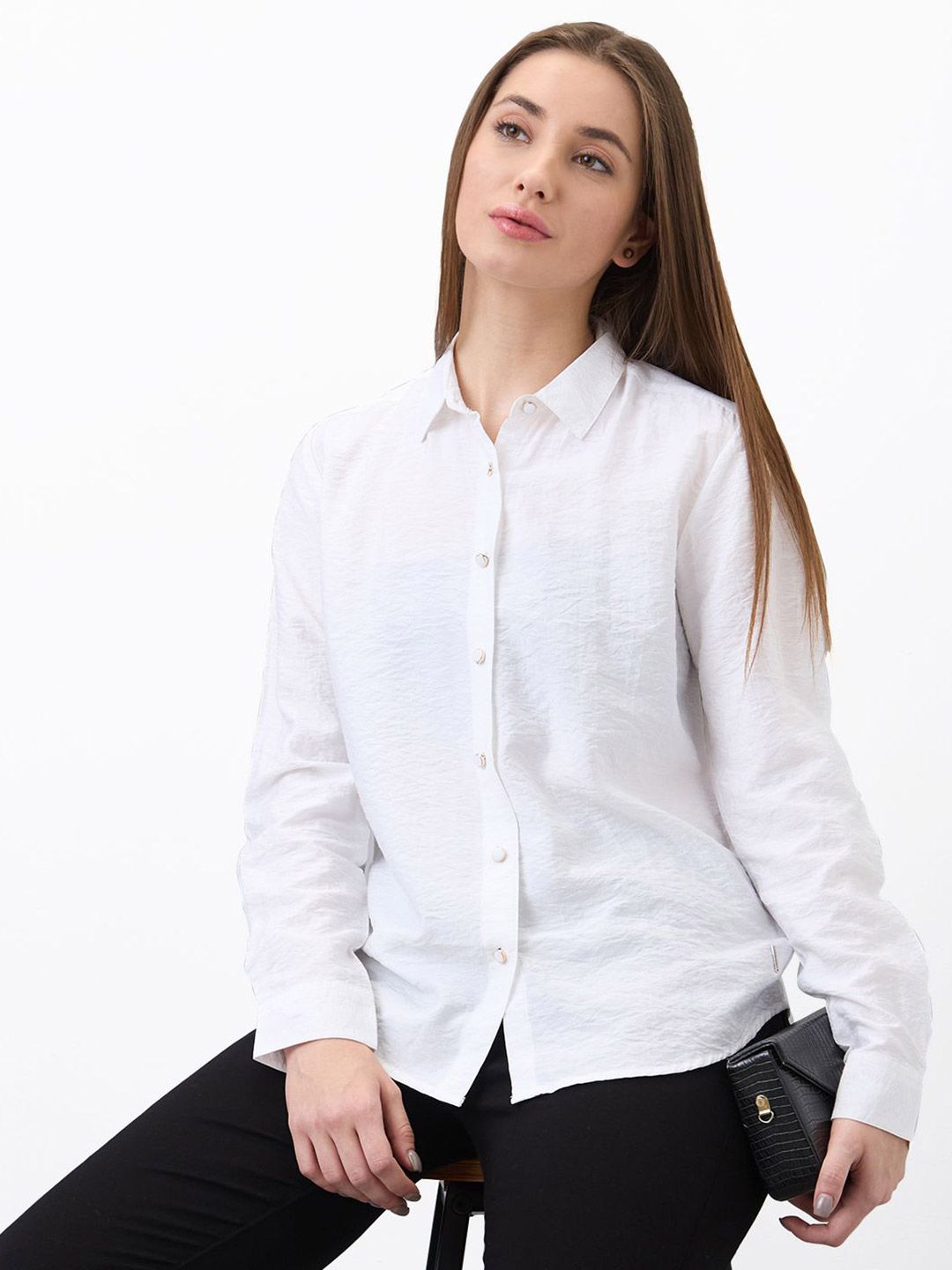SPYKAR Women Spread Collar Textured Casual Shirt