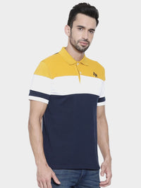 ADRO Lelaki Colourblocked Polo Collar Cotton T-shirt