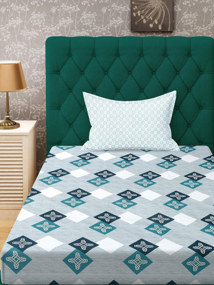 KLOTTHE Biru Turquoise Kapas Geometrik Cadar Single