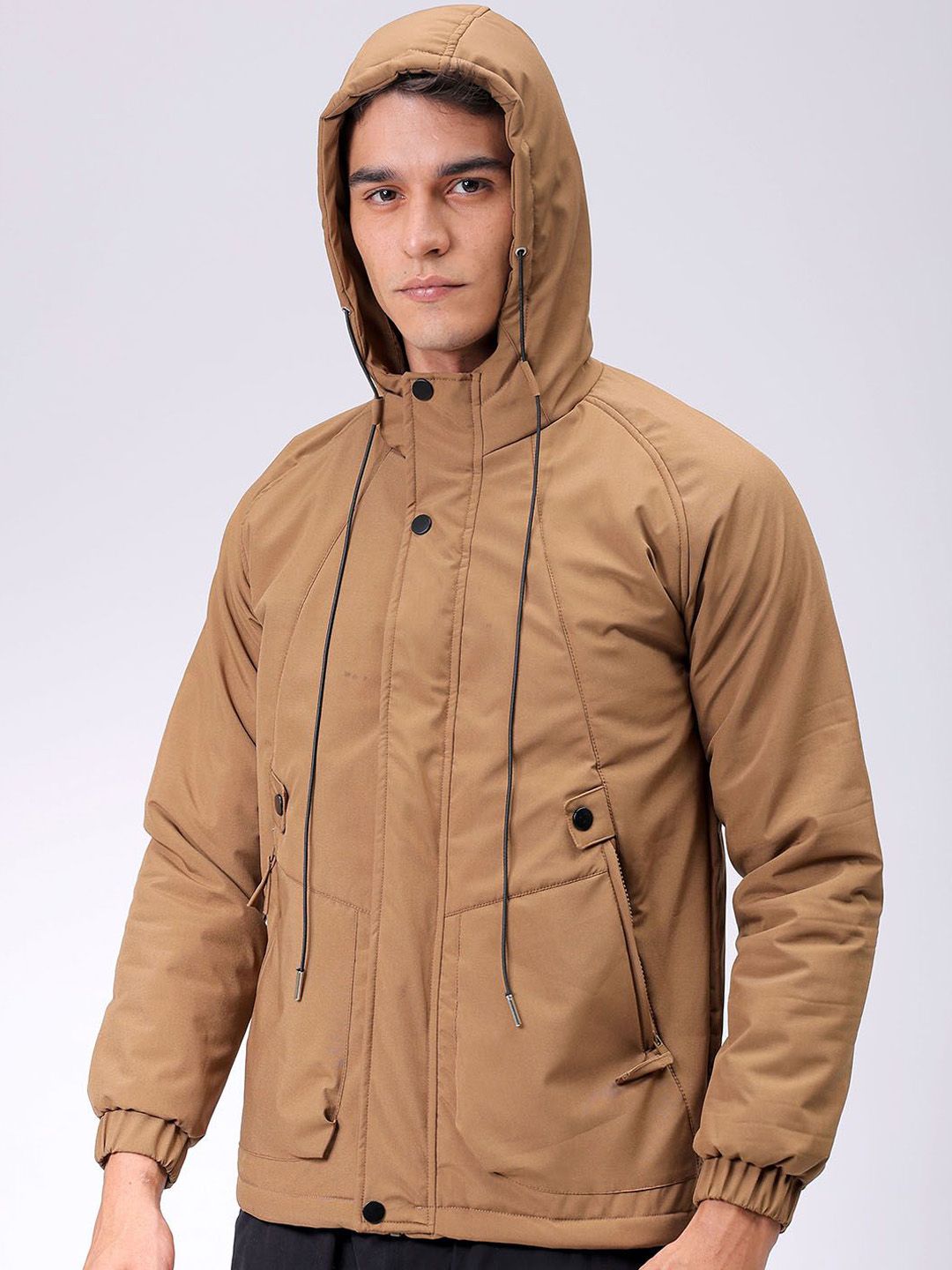 The Indian Garage Co Men Hooded Solid Puffer Utility Jacket
