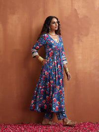 trueBrowns Floral Printed Empire Sequinned Kurta With Trousers