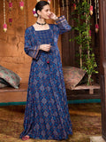 Global Desi Women Floral Printed Square Neck Maxi Ethnic Dresses with Shrug
