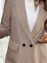 DressBerry Women Checked Lapel Collar Top