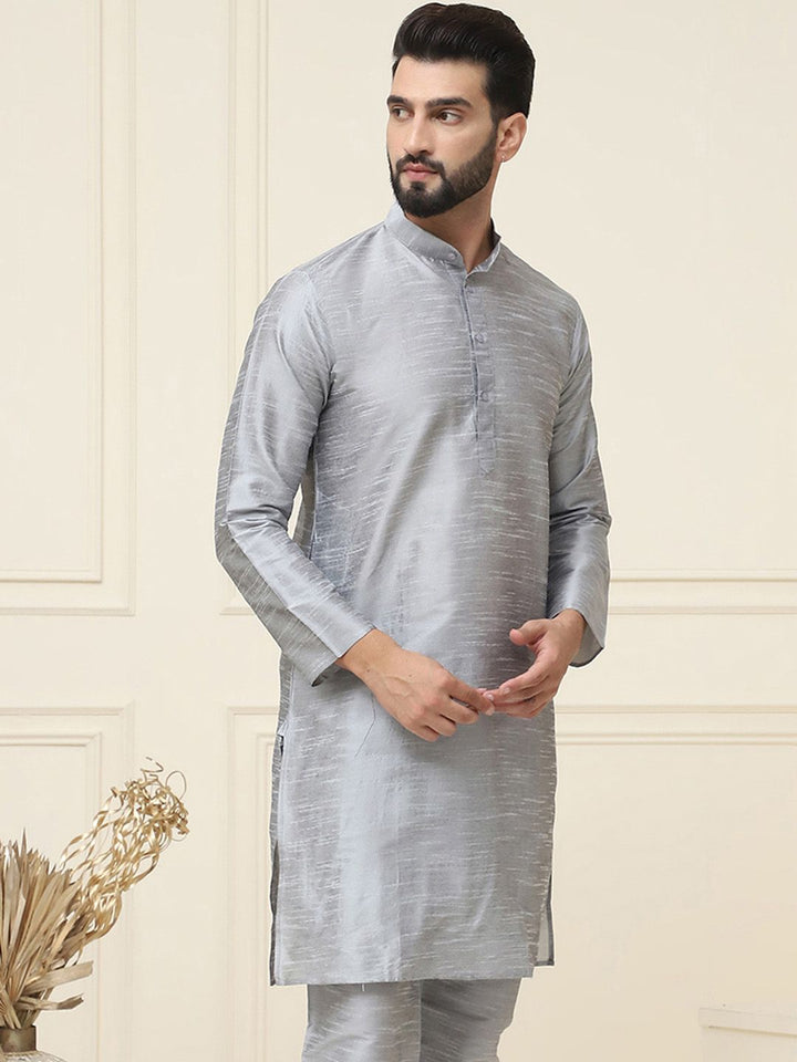 SOJANYA Band Collar Neck Long Sleeves Regular Dupion Silk Straight Kurta