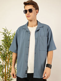 Thomas Scott Men Premium Cuban Collar Textured Cotton Casual Shirt