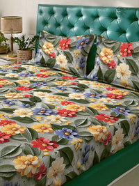 KLOTTHE Green Floral Printed Dilengkapi 300 TC King Double 7D Cadar Dengan 2 Sarung Bantal
