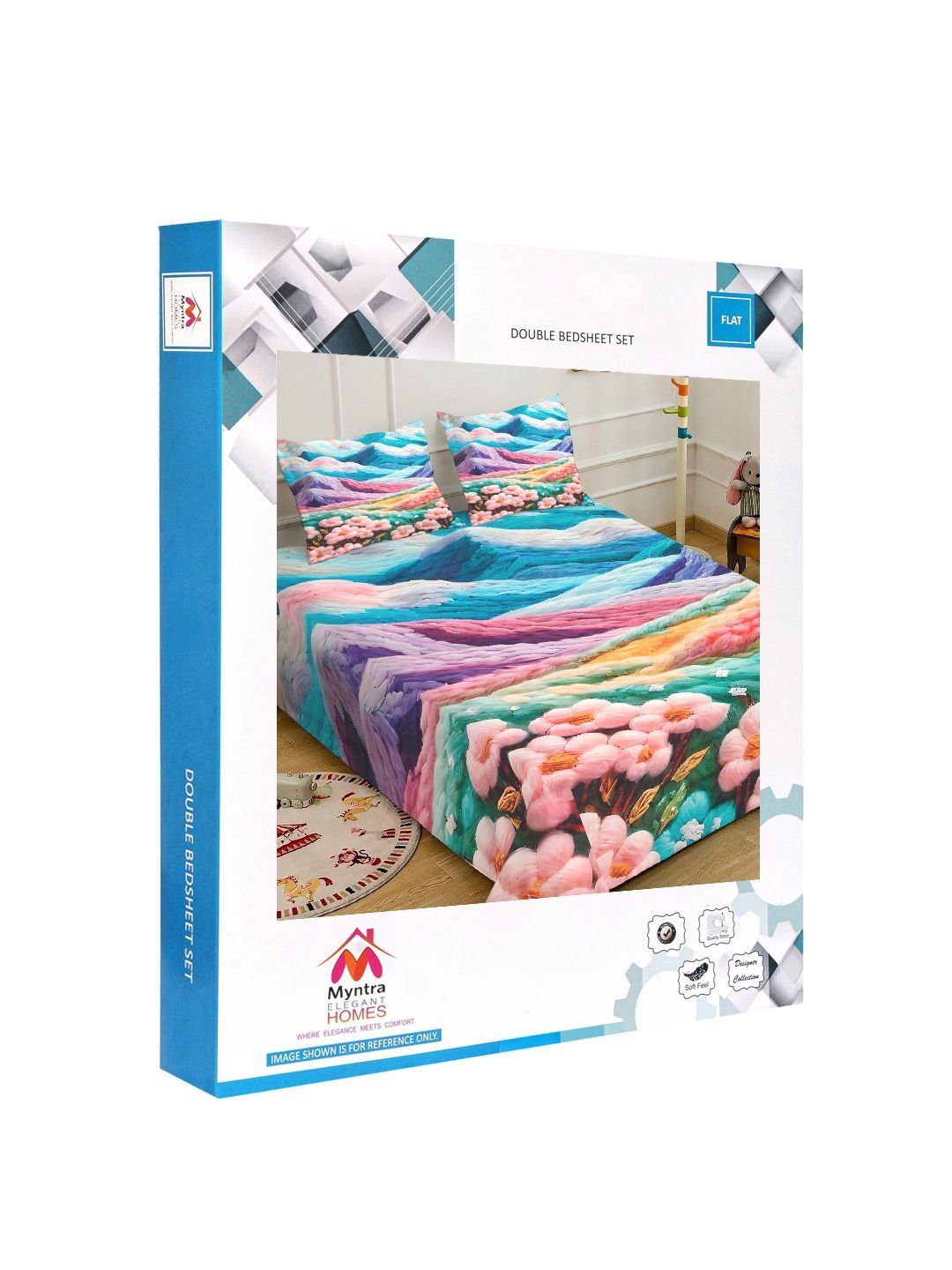 Myntra Elegant Blue & Pink Floral 400 TC King 7D Cadar & 2 Sarung Bantal 250X225 cm