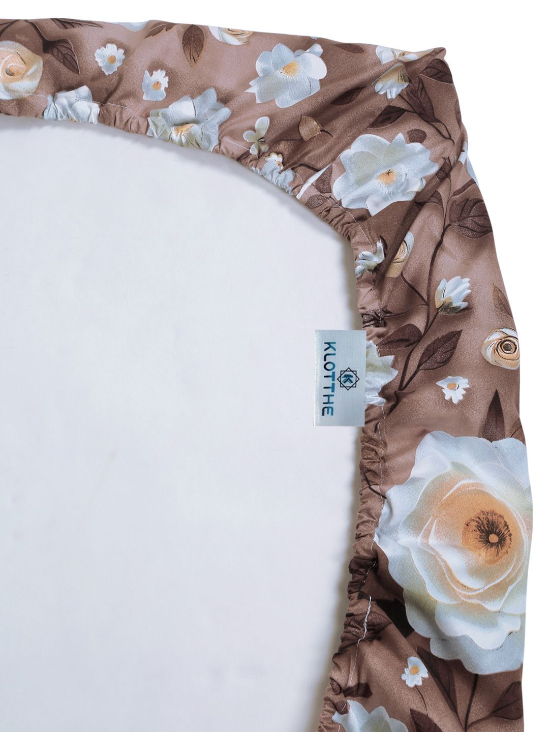 KLOTTHE Brown Floral Fitted 300TC King Superfine 7D Bedsheet & 2 Pillow Covers-2.50mx2.25m