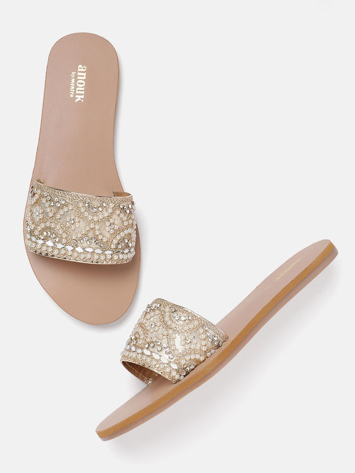 Anouk Women Ethnic Motif Embellished Open Toe Flats