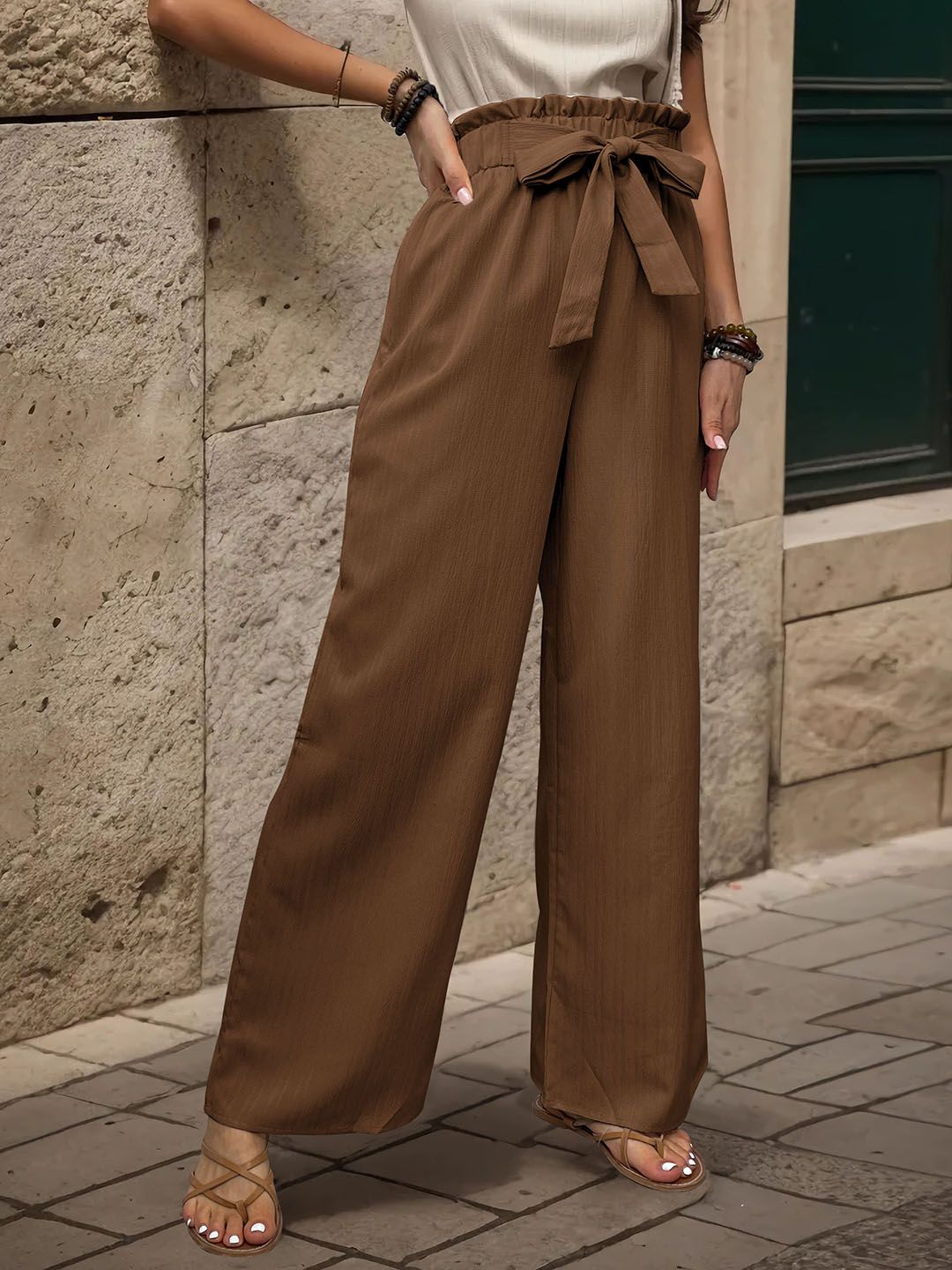 DressBerry Women Textured Straight Fit Trousers