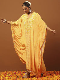 Rumah Chikankari Wanita Krep Kuning Chikankari Sulam Kurta