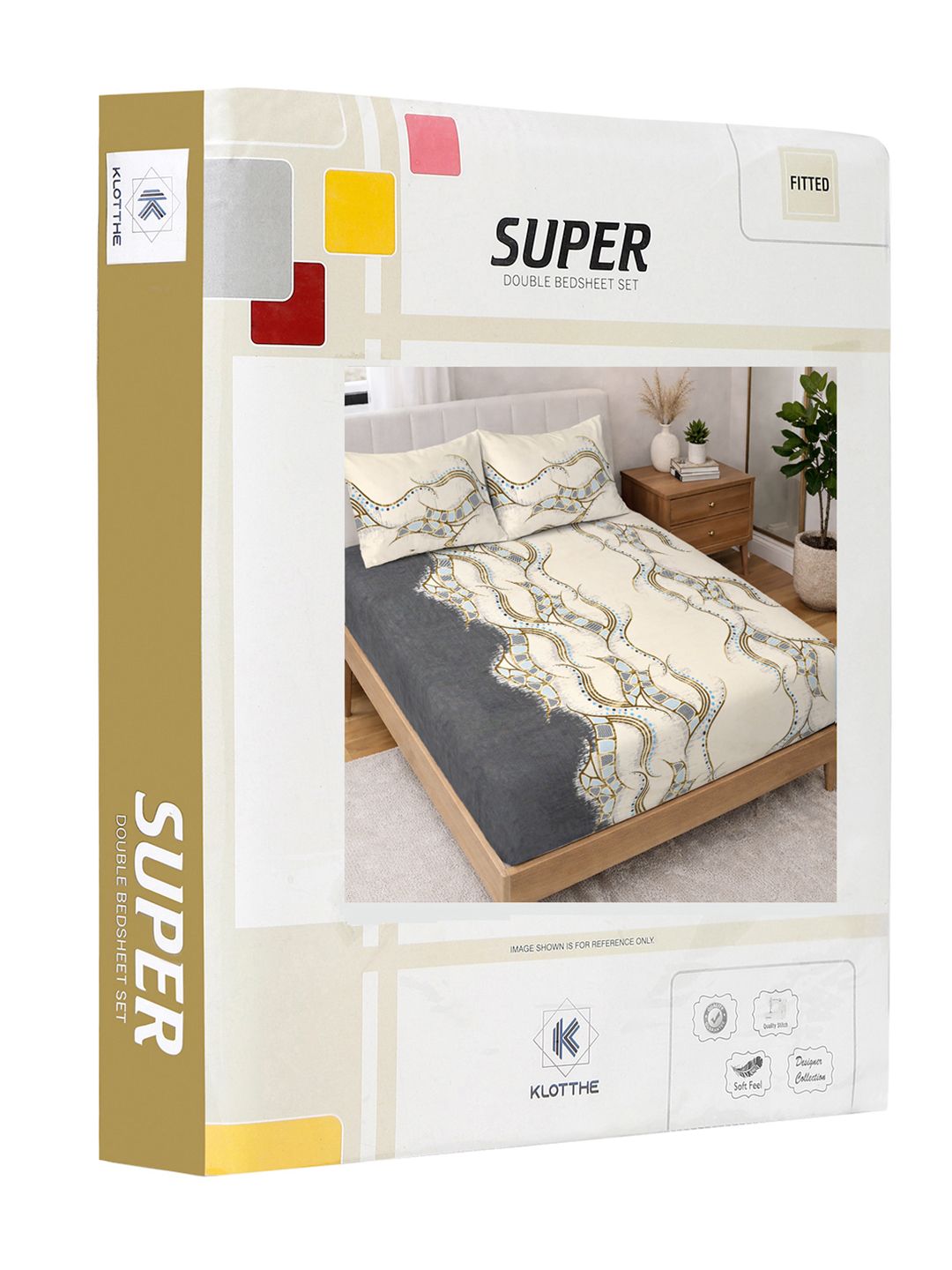 KLOTTHE Cream Color & Grey Printed 300 TC Double Bedsheet & 2 Pillow Covers-2.5 m x 2.25 m