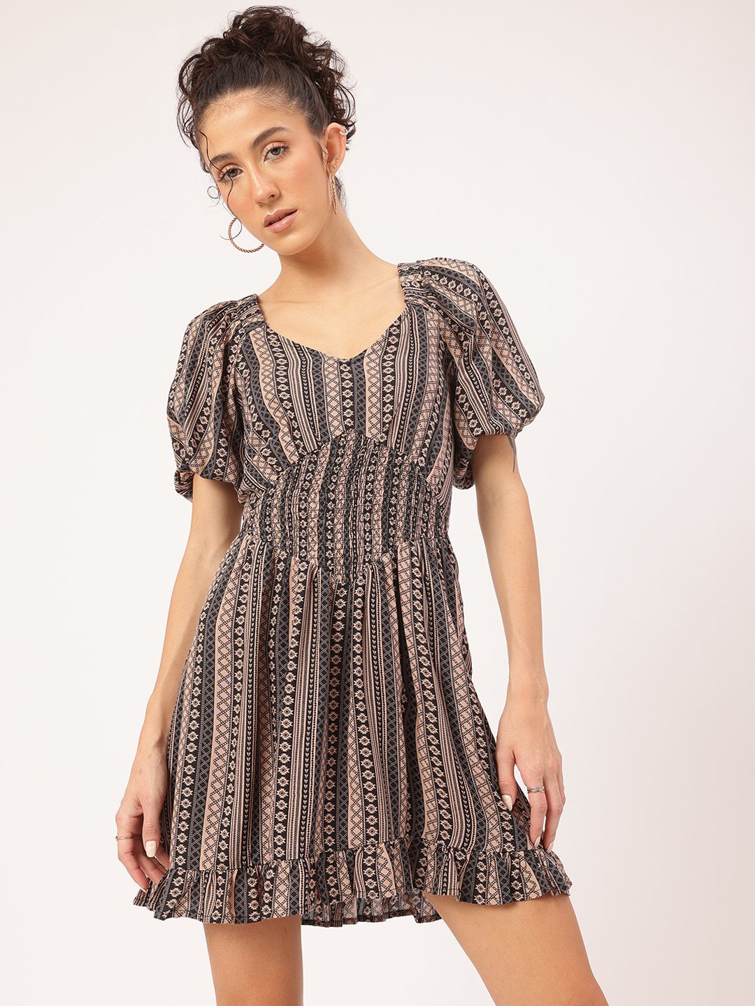 DressBerry Smocked Stripes Styled Back Mini Dress