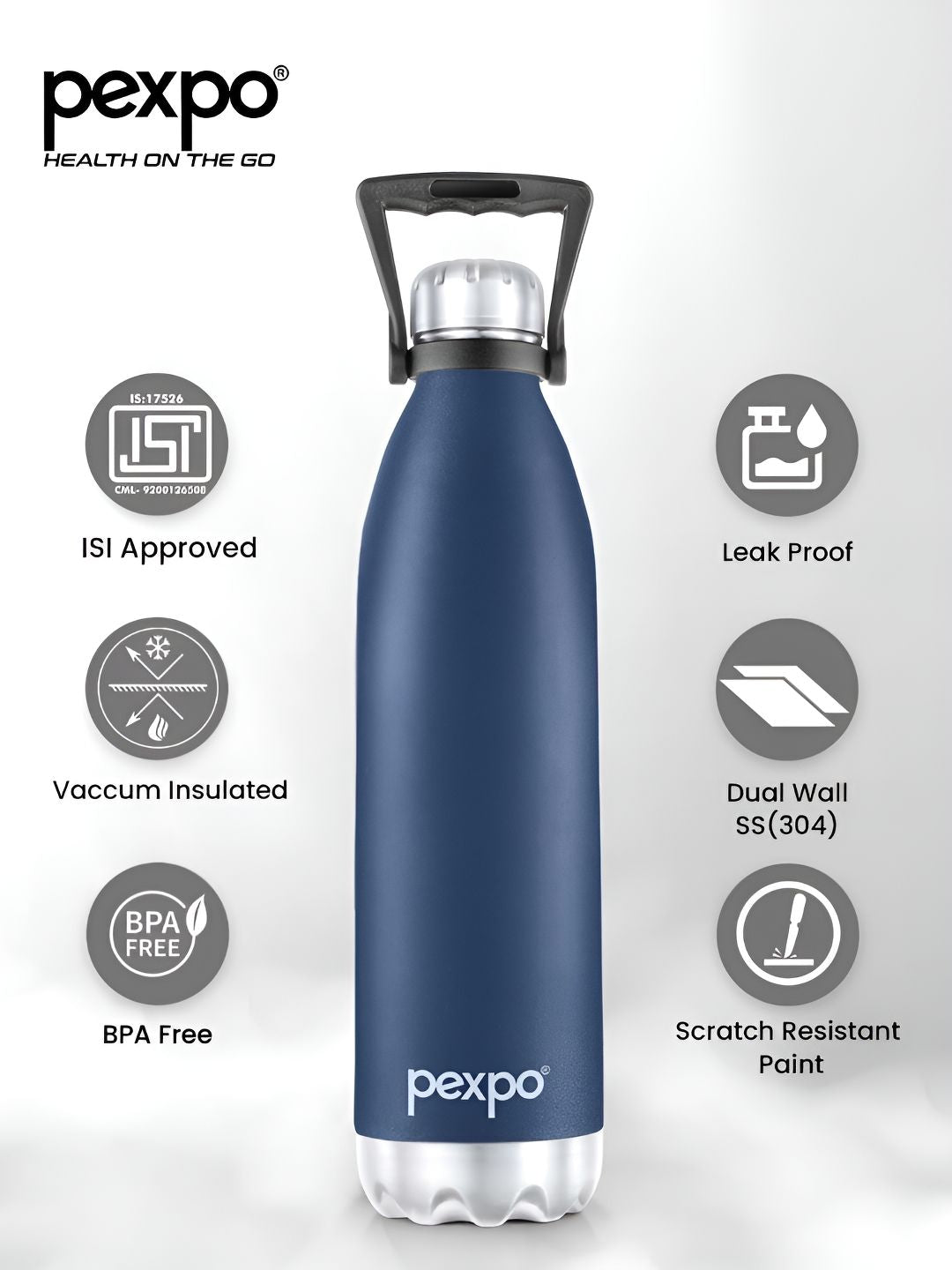 Pexpo Echo Denim Blue Printed ISI Certified Thermosteel Hot Flask Water Bottle 1750ml