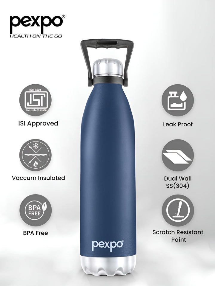 Pexpo Echo Denim Blue Printed ISI Certified Thermosteel Hot Flask Water Bottle 1750ml