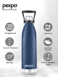 Pexpo Echo Denim Blue Printed ISI Certified Thermosteel Hot Flask Water Bottle 1750ml