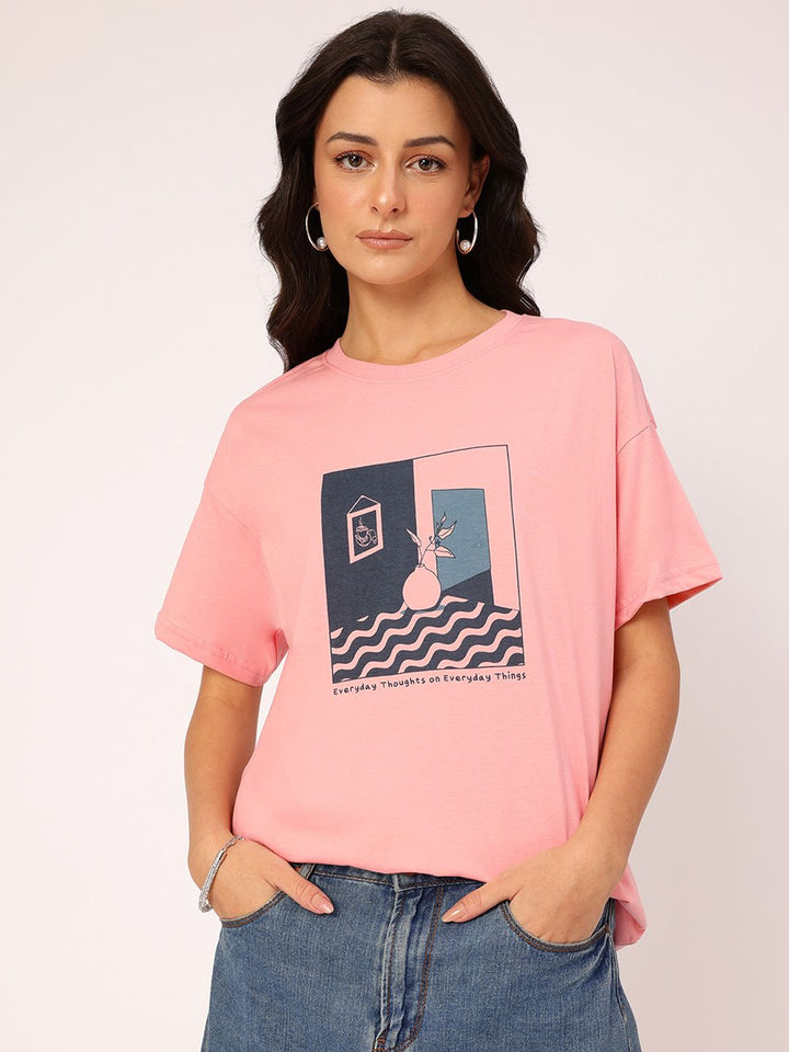 DressBerry Positive Energy Printed Drop-Shoulder Relaxed T-shirt