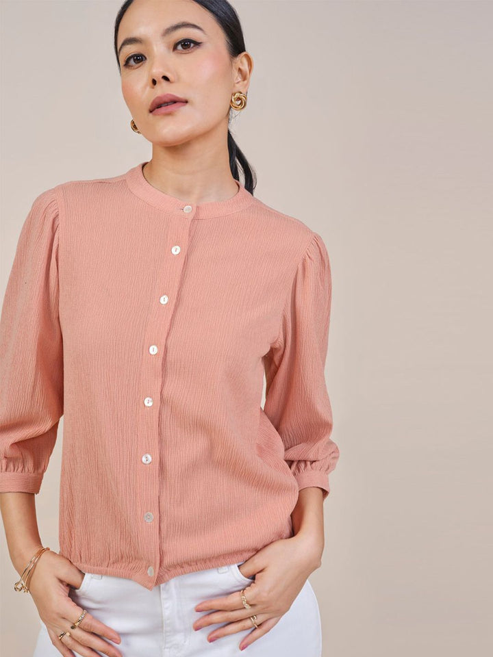 AND Women Mandarin Collar Shirt Style Top