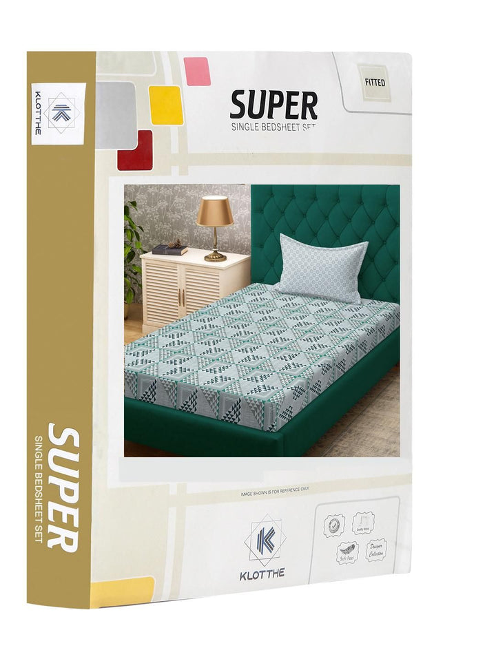 KLOTTHE Green Geometric Cotton Single Bedsheets