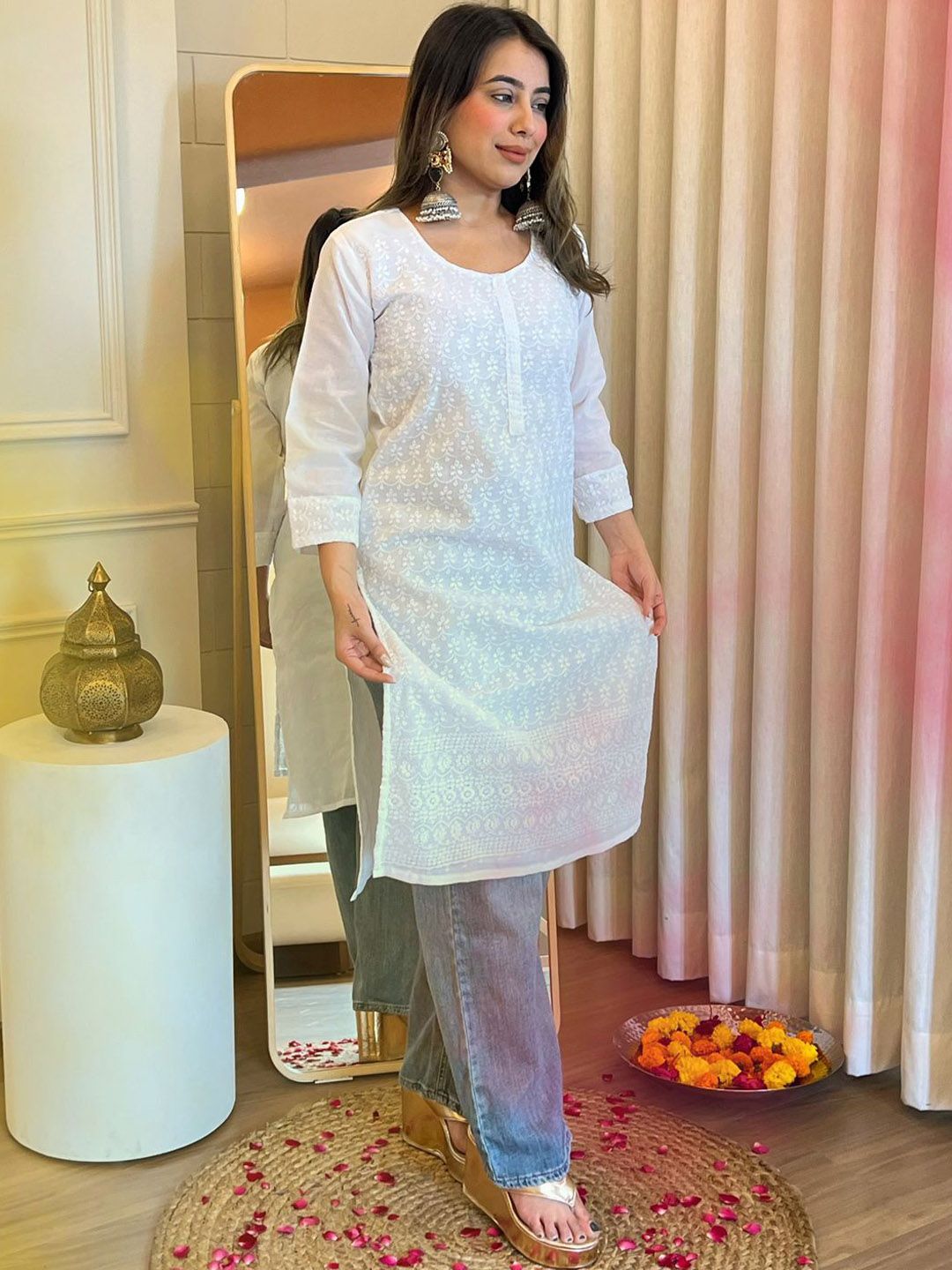 Indo Era Floral Embroidered Straight Kurta