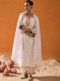 Indo Era White and Pink Ethnic Motifs Embroidered Gotta Patti Kurta with Trouser & Dupatta