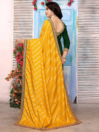 Saree mall Striped Sequinned Silk Blend Yellow Sarees
