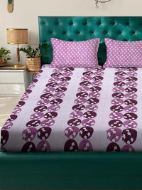 KLOTTHE Purple And White Floral Printed Cotton 400 TC Double Bedsheet Set 2.50 m x 2.20 m