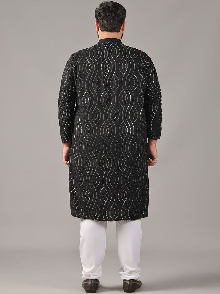 SOJANYA PLUS Size Geometric Embroidered Sequinned Band Collar Pure Cotton Straight Kurta