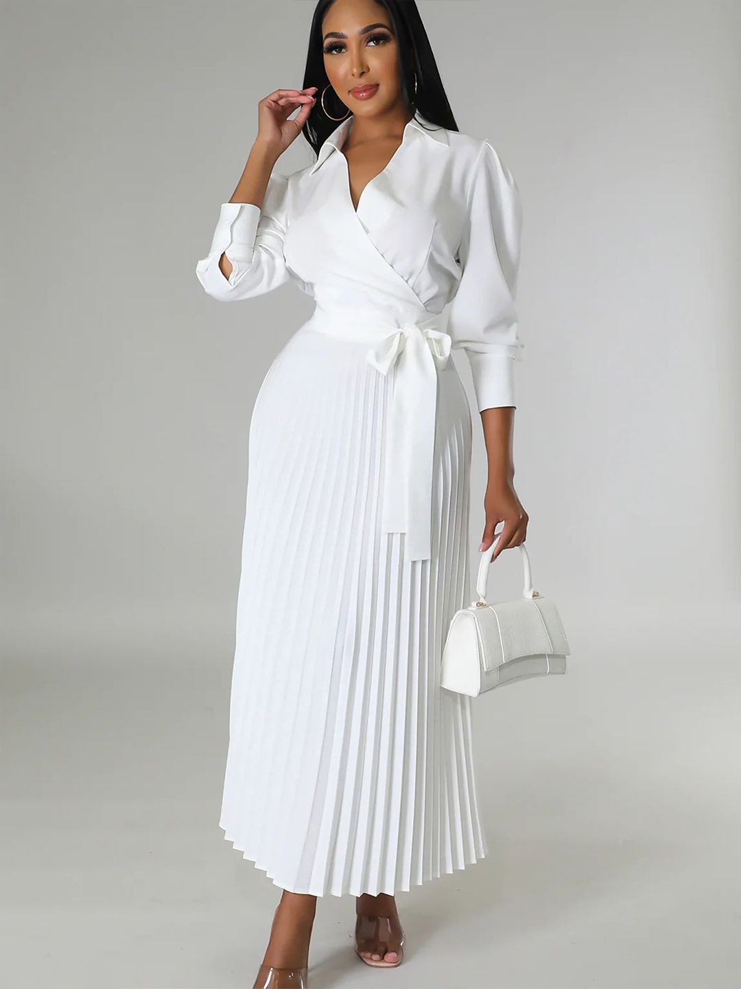 all about you Women Solid Striped Tie-Ups Wrap Dress