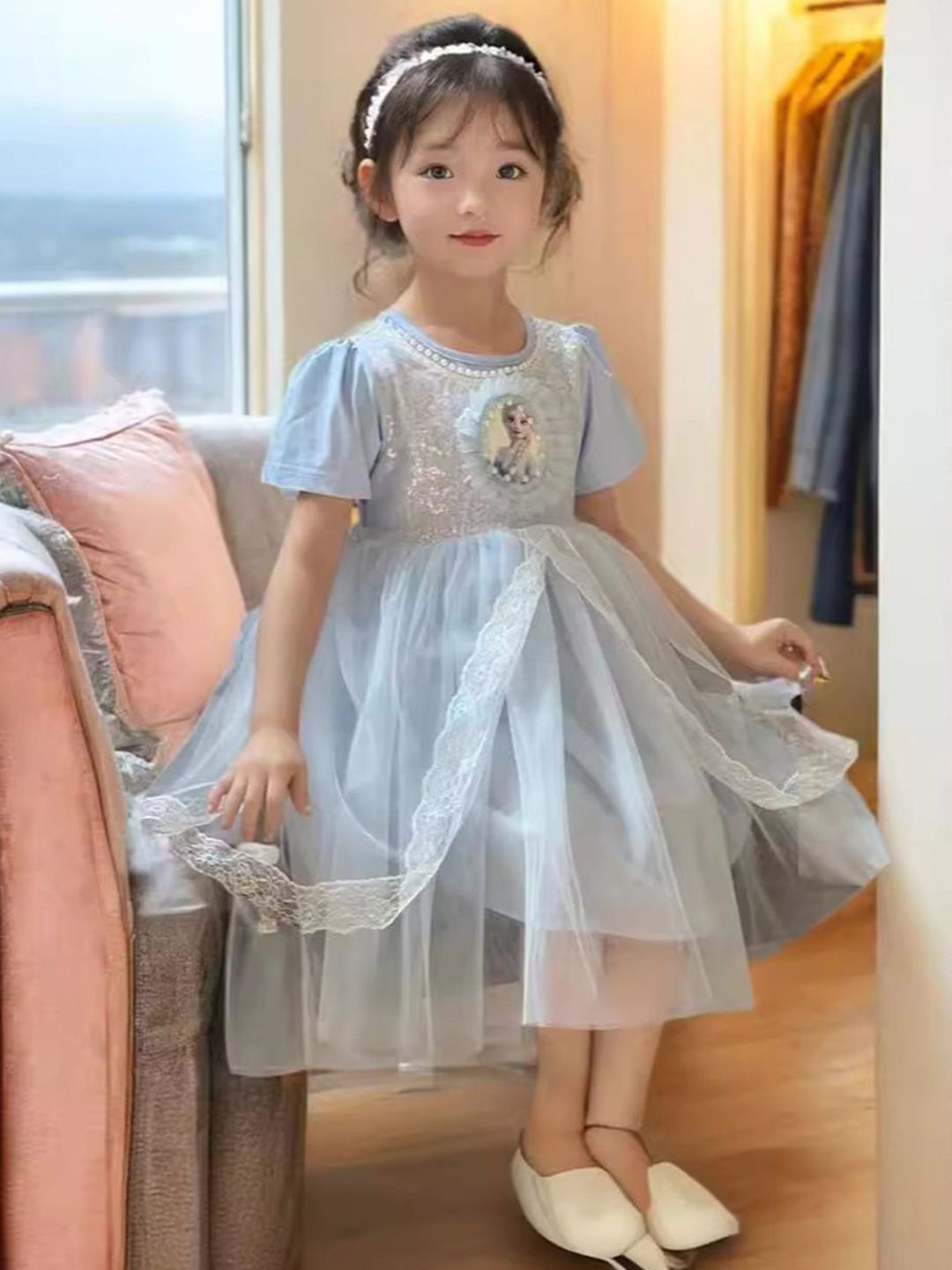 YK Girls Printed Fit & Flare Dress