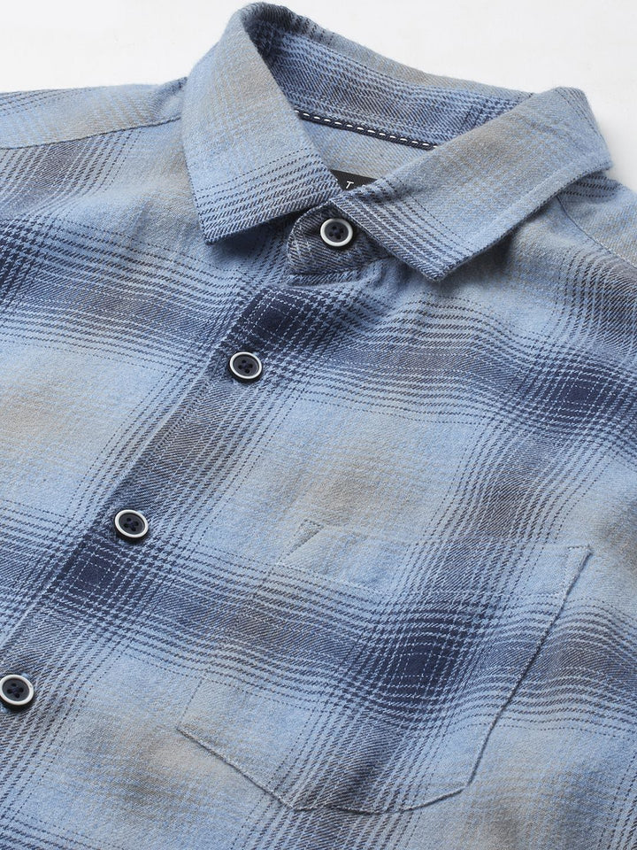 VASTRADO Men Classic Fit Spread Collar Checked Cotton Casual Shirt
