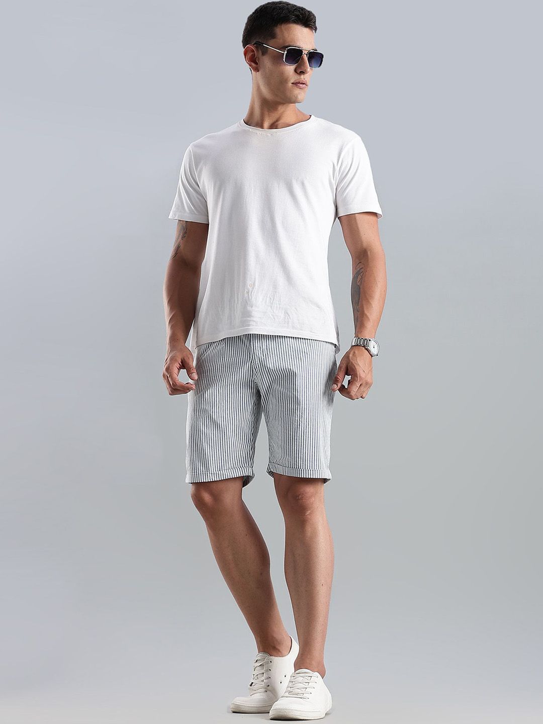 Thomas Scott Men Striped Mid-Rise Cotton Regular Shorts