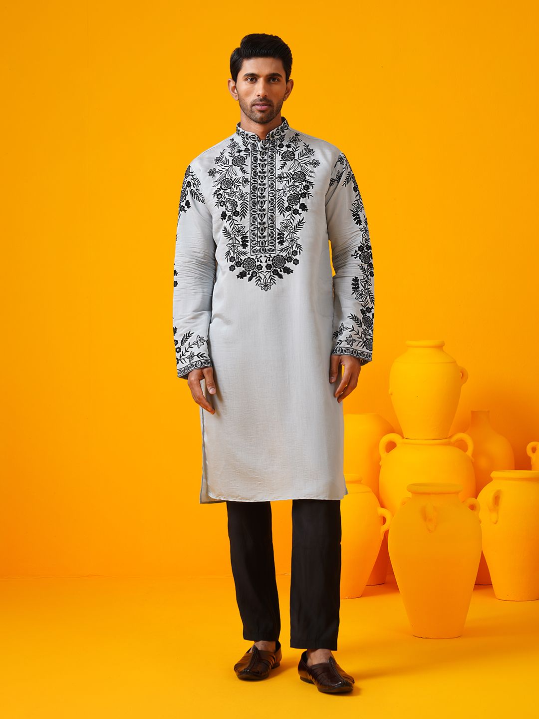 SOJANYA LUXE Kurta Lurus Kolar Mandarin Sulam Bunga