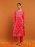 Rumah Chikankari Wanita Red Cotton Chikankari Sulam Kurta