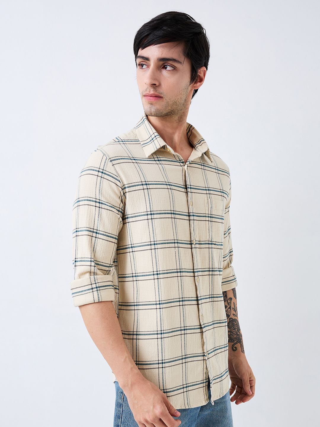 SPYKAR Men Spread Collar Tartan Checked Cotton Casual Shirt
