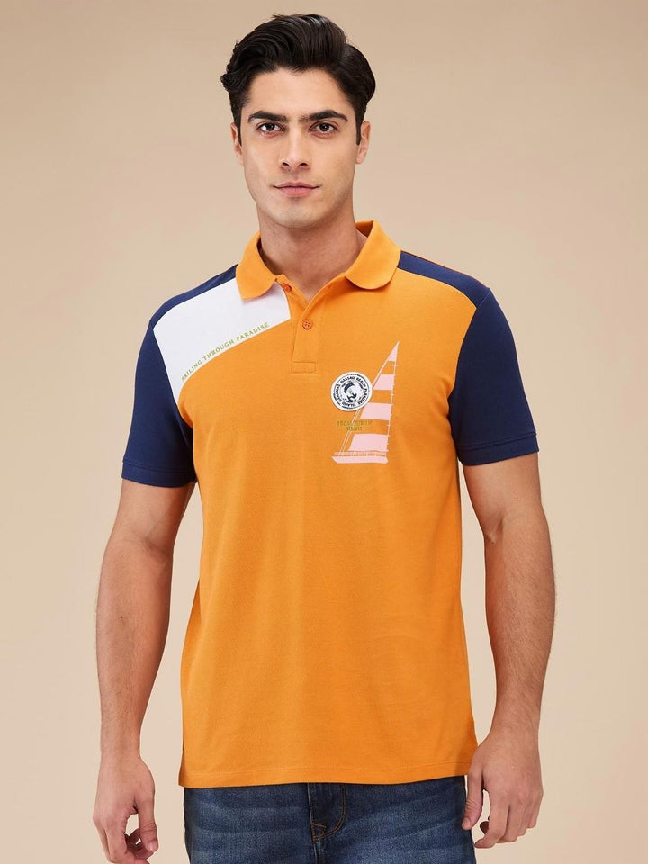 Being Human Men Colourblocked Polo Collar Cotton Slim Fit T-shirt