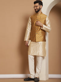 Anouk Ethnic Motifs Embroidered Regular Kurta with Churidar & Nehru Jacket
