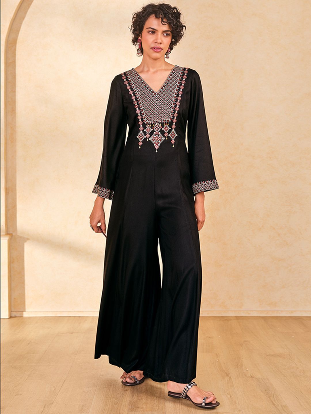Global Desi Women Basic Jumpsuit with Embroidered