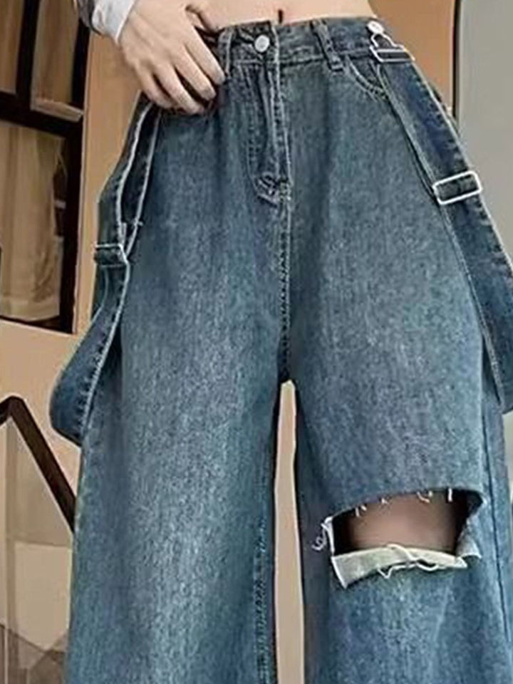 DressBerry Women Flared High-Rise Slash Knee Light Fade Cotton Jeans