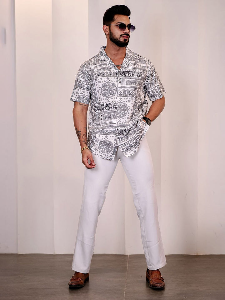 Eszett Men Ethnic Motifs Printed Cuban Collar Casual Shirt