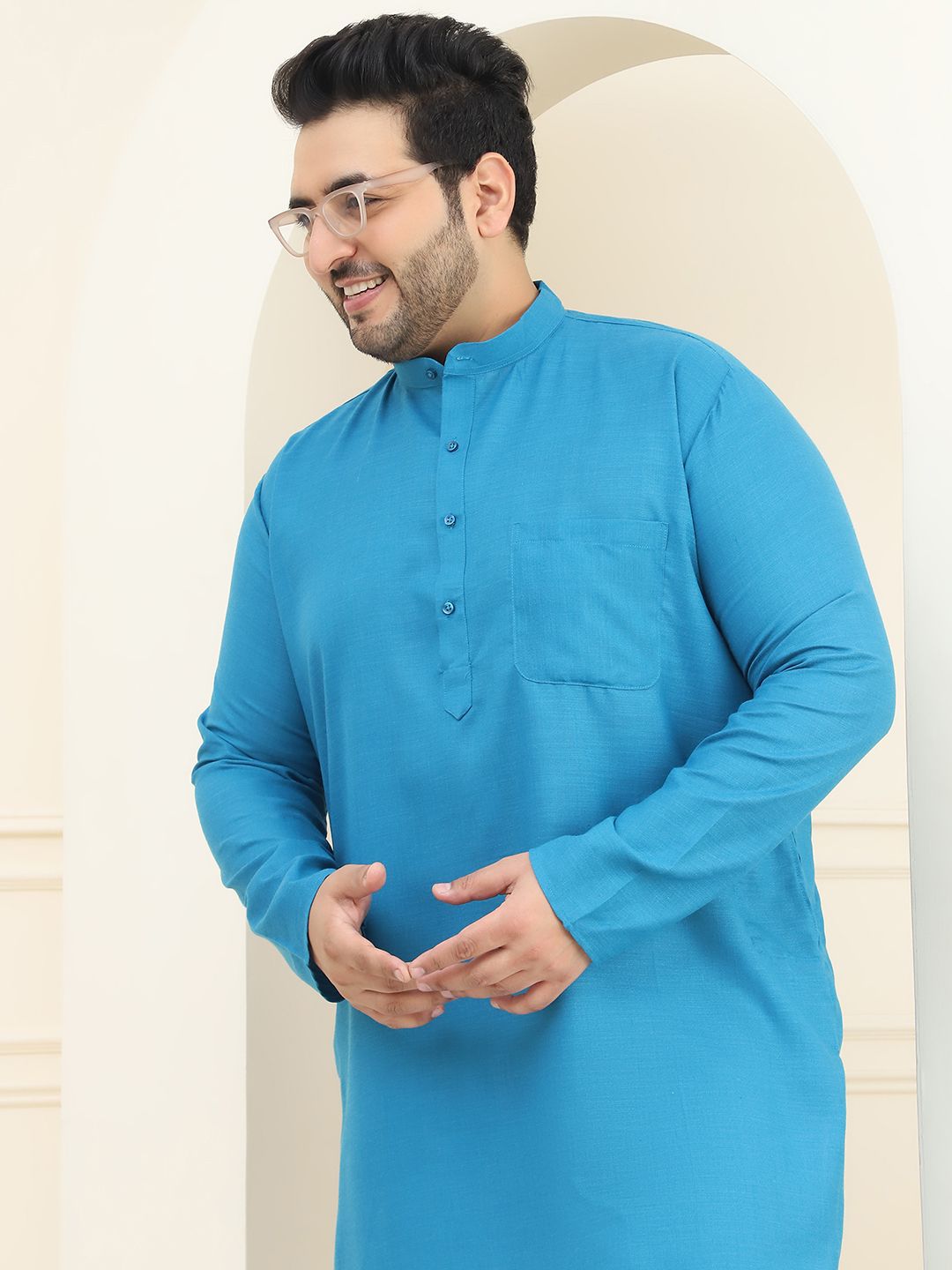 SOJANYA PLUS Kolar Mandarin Kurta Lurus Kapas Tulen dengan Piyama