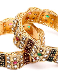 KARATCART Set Of 2 Gold-Plated Kundan Studded Bangles