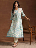 Libas Women Floral Printed Empire Beads and Stones Pure Cotton Kurta with Salwar