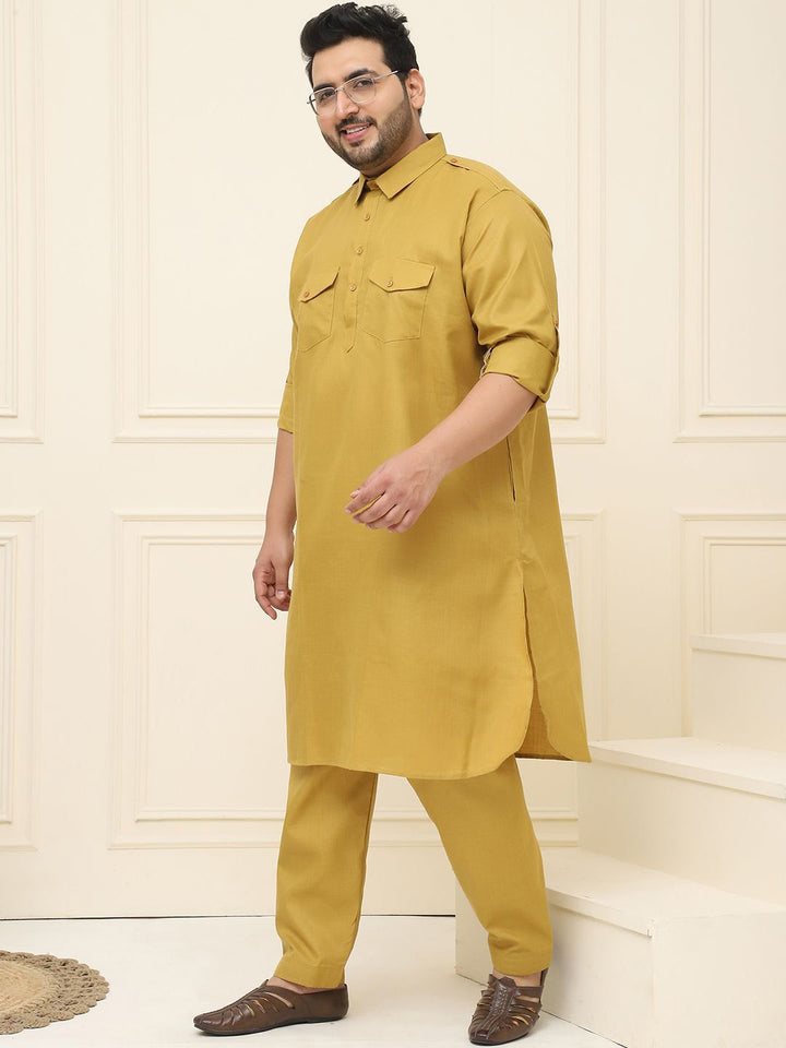 SOJANYA PLUS Shirt Collar Pocket Detailing Curved Pathani Kurta With Salwar