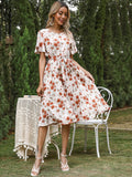 DressBerry Floral Print Belted A-Line Midi Dress