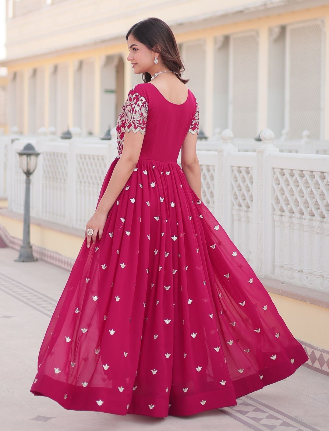 KALINI Women Georgette Embroidered Fit and Flare Ethnic Dress