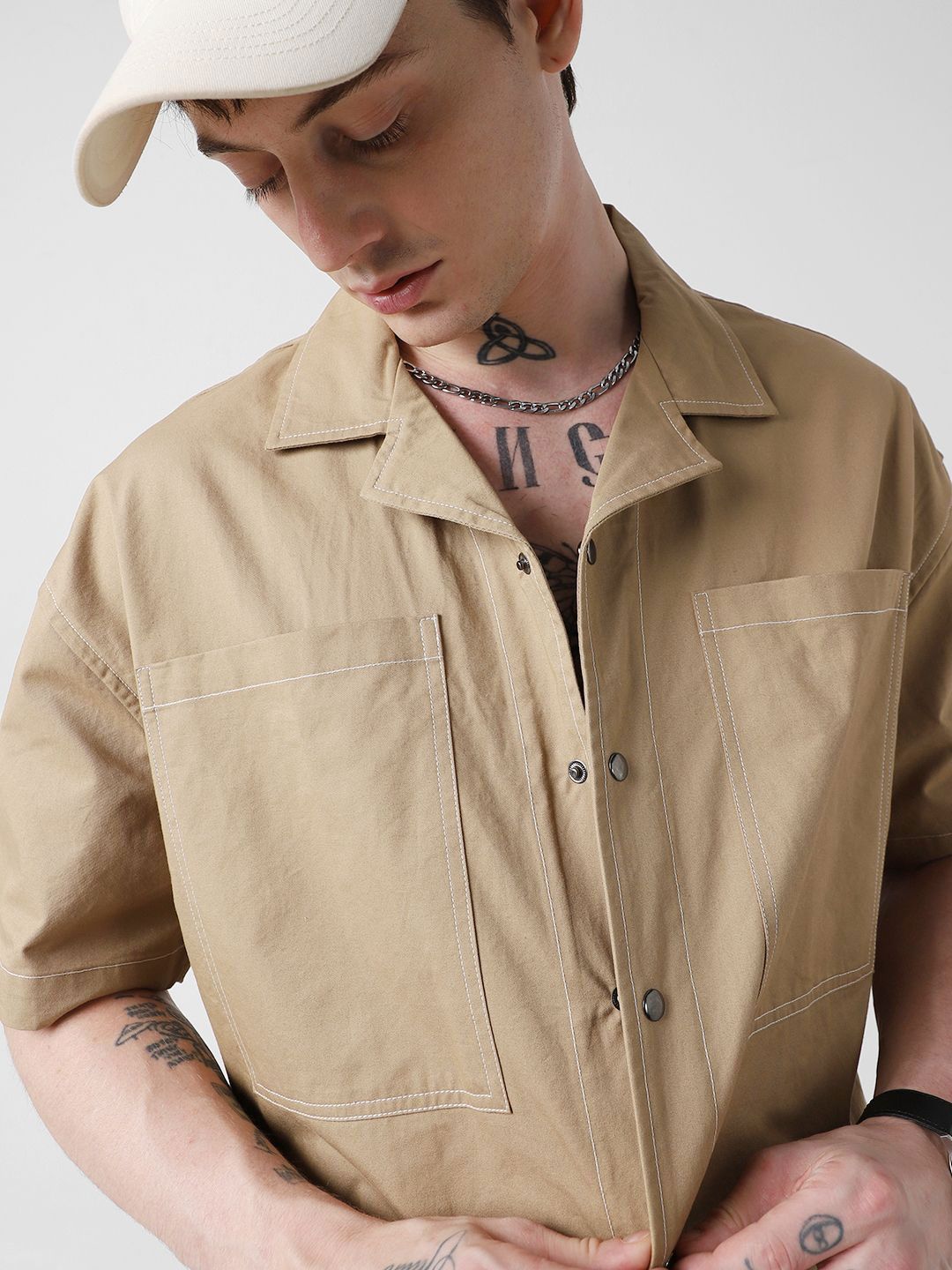 VASTRADO Men Classic Cuban Collar Solid Cotton Oversized Casual Shirt