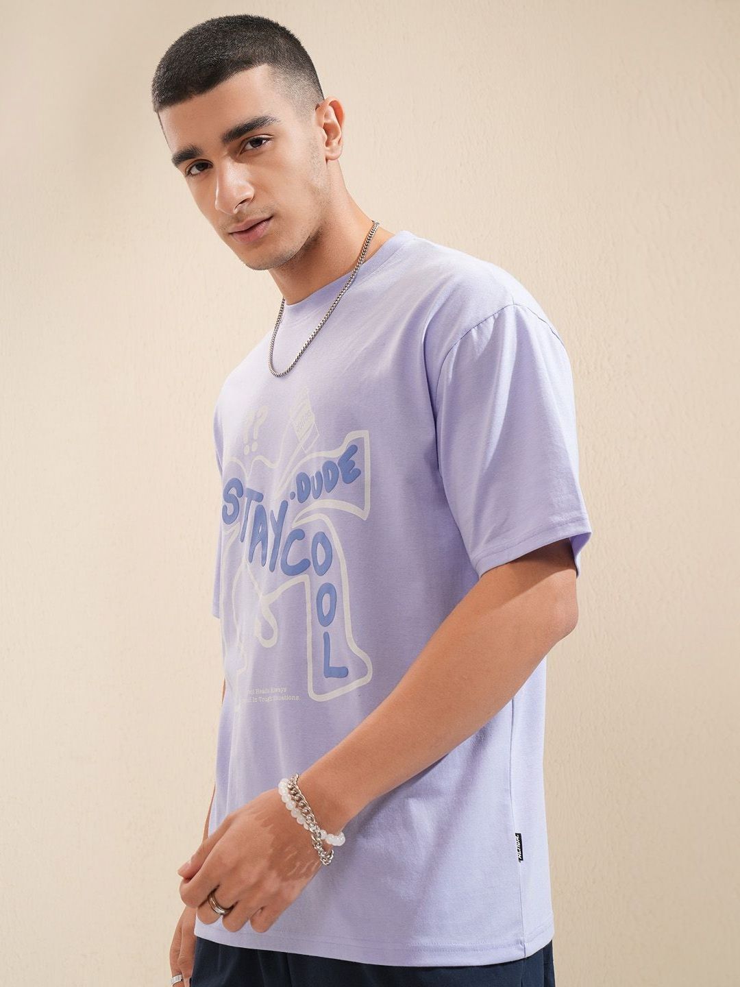 HIGHLANDER Men Typography Printed Round Neck Cotton Oversized T-Shirt